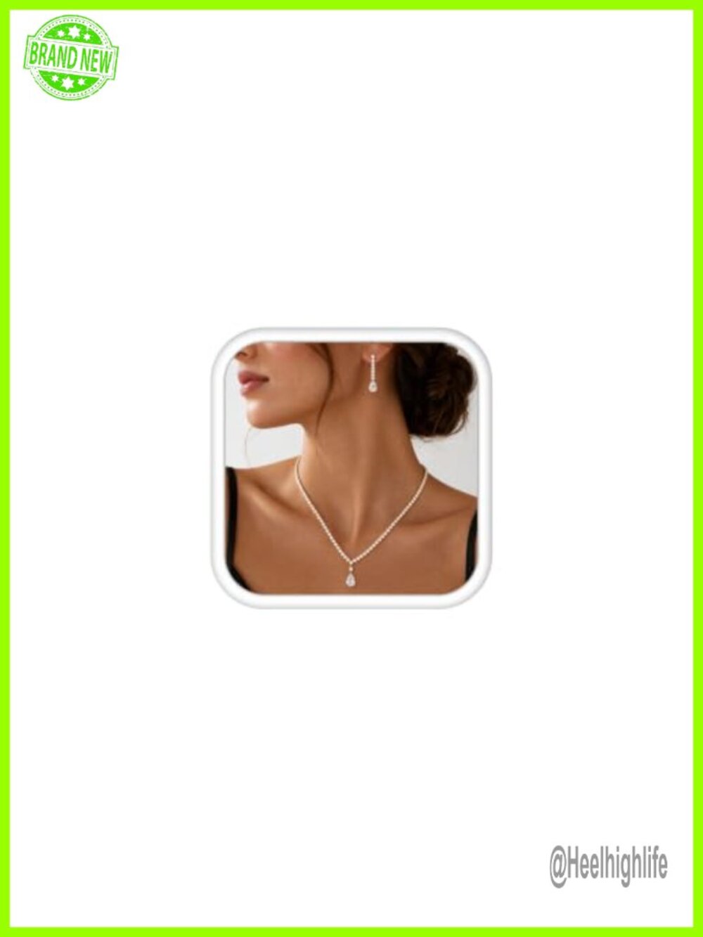 Rhinestone V-Shape Necklace & Earrings Set Bridal Wedding Prom Jewelry